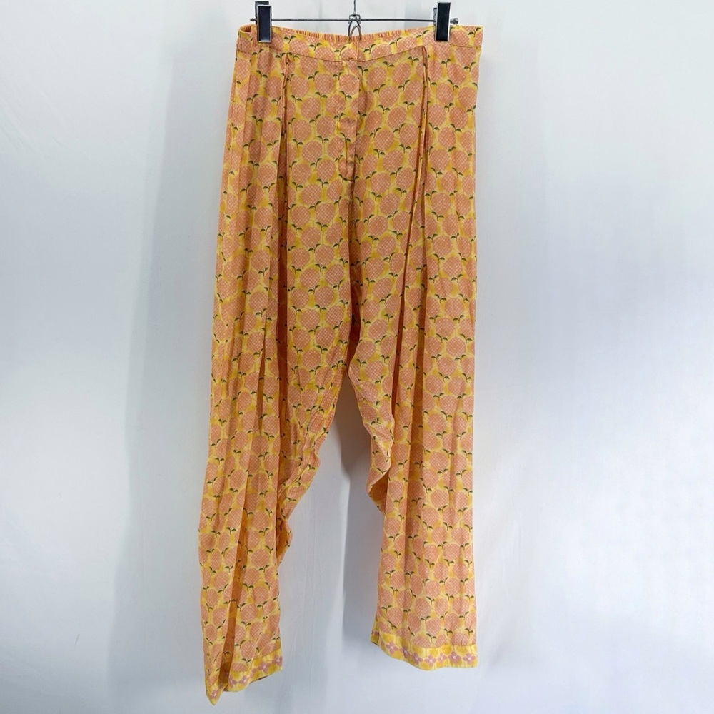Anita Dongre Yellow Peach Print Sheer High Rise Harem Pants Size 12